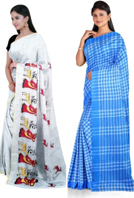 Ganesh plastic and industry Self Design, Woven Daily Wear Cotton Silk Saree(Pack of 2, Multicolor)