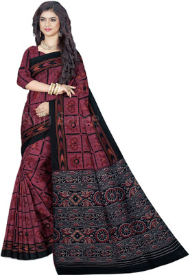 Rnn Saree Printed Sambalpuri Pure Cotton Saree(Maroon)