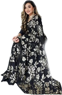 LADY SHOPI Printed Bollywood Georgette Saree(White, Black)