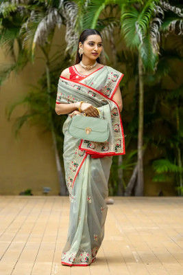 RamKrupa Creation Embroidered Bollywood Net Saree(Grey)