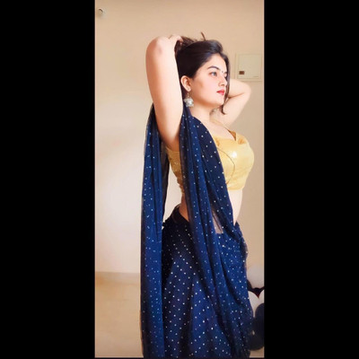 Florona Enterprise Polka Print Bollywood Chiffon Saree(Dark Blue)