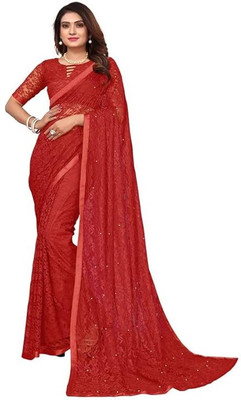 SwiftStyle Self Design, Embellished Daily Wear Net Saree(Maroon)