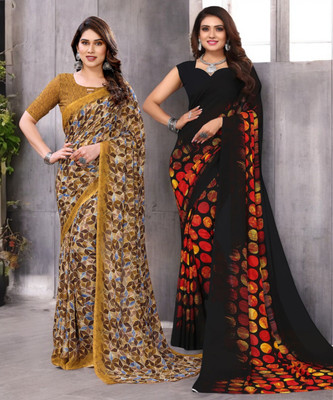 NIRMOHIFASHION Printed Bollywood Georgette Saree(Pack of 2, Multicolor)