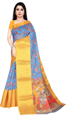 Jumki Fashion Digital Print Bollywood Cotton Linen Saree(Yellow)