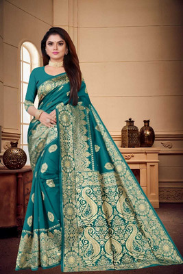 SAMRUDDHI TRENDZ Self Design, Woven, Embellished Banarasi Jacquard, Art Silk Saree(Green)