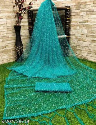 KRIVITY Self Design Bollywood Net Saree(Light Blue)