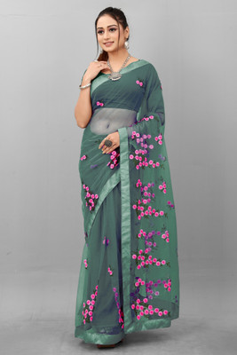 PRIMHI Embroidered Daily Wear Net Saree(Multicolor)