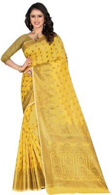 signagraph Woven Assam Silk Cotton Jute, Cotton Silk Saree(Yellow)