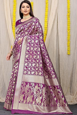Suali Woven Kanjivaram Pure Silk Saree(Purple)