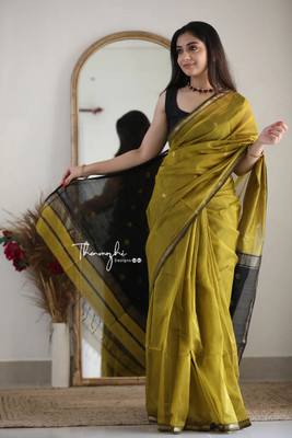 PARAMPARA CREATION Woven, Self Design, Embroidered, Floral Print Bollywood Cotton Silk Saree(Light Green)