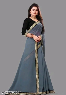 SARETRA MALL Solid/Plain, Embroidered Bollywood Georgette Saree(Grey)