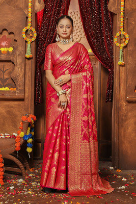 Rashmiwala Woven Banarasi Silk Blend Saree(Pink)