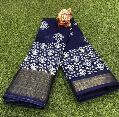 khodiyaar creation Digital Print Bollywood Linen Saree(Multicolor)