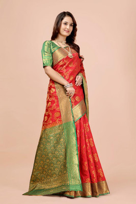 LAVYANSH CREATION Printed Banarasi Art Silk, Jacquard Saree(Red)