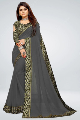 Jevlan Self Design Bollywood Art Silk Saree(Grey)