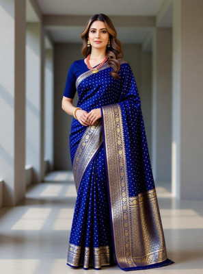 FAB WOVEN Woven Banarasi Art Silk Saree with Unstitched Blouse(Dark Blue)