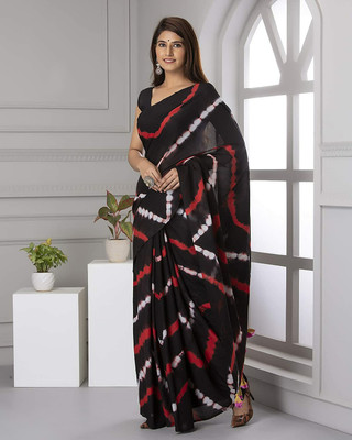 Jaipuri Print Printed Daily Wear Pure Cotton Saree(Black)