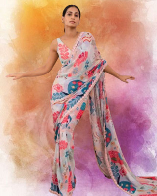 JAYAMENTERPRISE Digital Print, Floral Print, Printed Bollywood Georgette Saree(Multicolor)