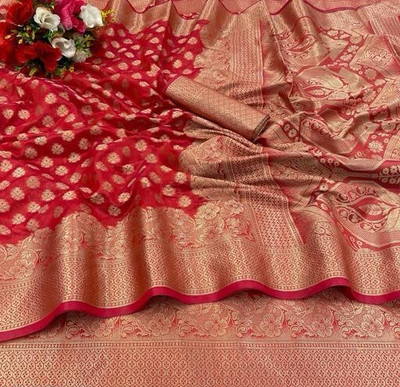 Harshiv Textile Self Design Kanjivaram Art Silk Saree(Red)