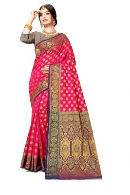 LAVYANSH CREATION Woven, Self Design Banarasi Silk Blend, Jacquard Saree(Pink)