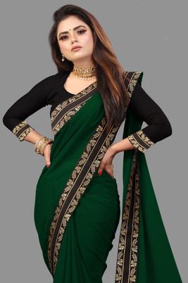 Jevlan Self Design Bollywood Silk Blend Saree(Dark Green)