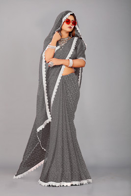 Mandani & Co. Self Design Bandhani Chiffon, Georgette Saree(Grey)