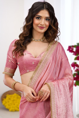 SANSKAR TEXTILE Embellished Bollywood Georgette Saree(Pink)