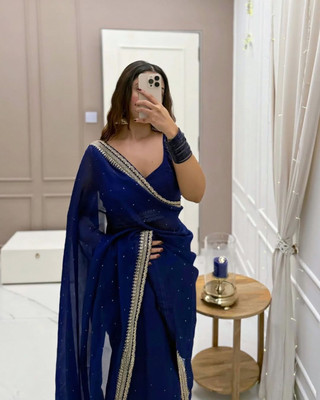 Vinayak Textile Embroidered Bollywood Silk Blend Saree(Blue)