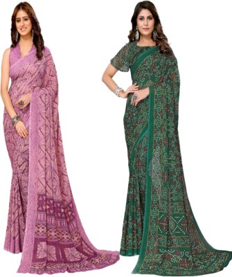 YASHIKA Printed Bollywood Georgette Saree(Pack of 2, Purple, Green)