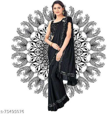 KISHVA Self Design Bollywood Lycra Blend Saree(Black)
