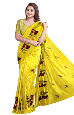 Teraza Woven Handloom Handloom Silk Blend Saree(Yellow)