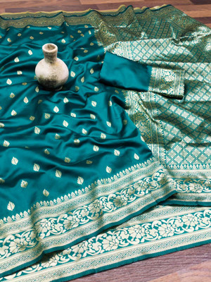 signagraph Woven, Temple Border Banarasi Satin, Art Silk Saree(Light Green)