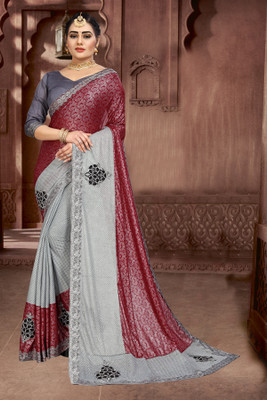 QUEDDY'S Self Design Bollywood Lycra Blend Saree(Red)