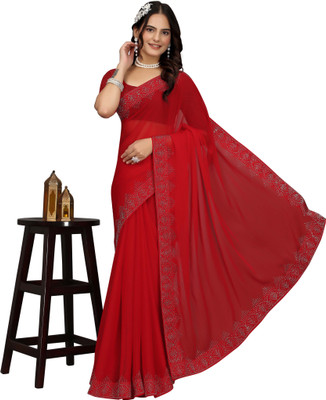 MANISHA Digital Print, Floral Print Bollywood Georgette Saree(Red)