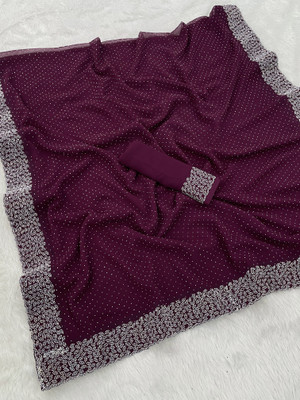 Swastik Creation Self Design Bollywood Georgette Saree(Purple)