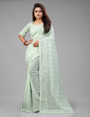 NANDKASHI Embroidered Bollywood Georgette Saree(Light Green)