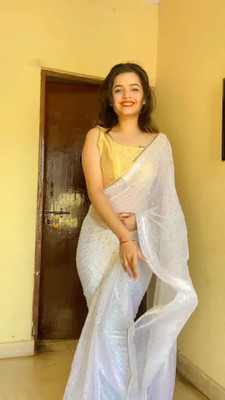V And V Shop Embellished Daily Wear Georgette, Chiffon Saree(White)