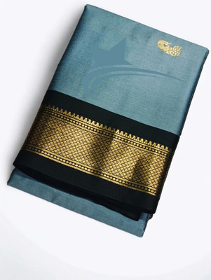 ns collection Embellished Kanjivaram Cotton Silk Saree(Grey)