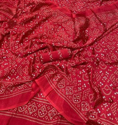 GLAM VILLA Blocked Printed Bandhani Crepe Saree(Multicolor)