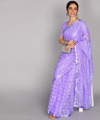 LOROFY Embellished Bollywood Net Saree(Purple)