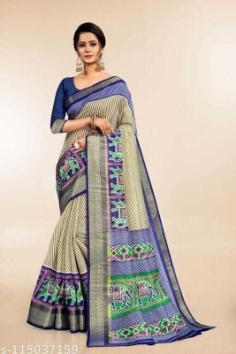 Saadhvi Printed Bhagalpuri Art Silk Saree(Dark Blue)