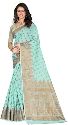 Rupatika Woven Kanjivaram Pure Silk, Cotton Silk Saree(Light Blue)