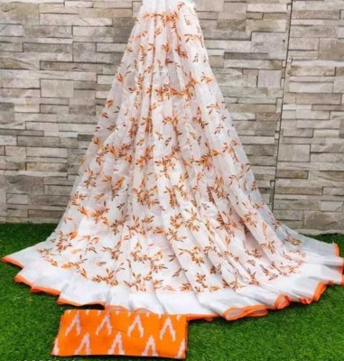 shreeji creation Printed Banarasi Chanderi Saree(Orange)