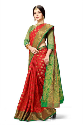 LAVYANSH CREATION Woven, Self Design Banarasi Silk Blend, Jacquard Saree(Red)