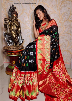 Suntex Printed Bandhani Cotton Blend Saree(Black)