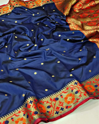 SICHYAH Embellished Paithani Silk Blend Saree(Blue)