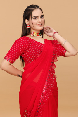 seju fastion Self Design Bollywood Georgette Saree(Red)