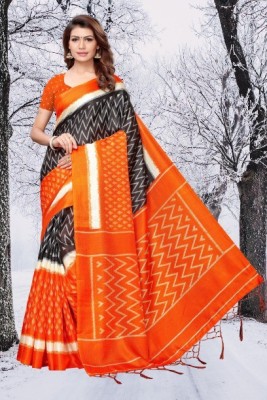 dharmanandan creation Printed Bhagalpuri Art Silk Saree(Orange)