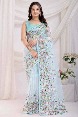 SATVASHIV Embroidered Bollywood Net Saree(Light Blue)