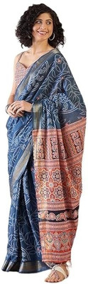 SVB Sarees Digital Print Bollywood Cotton Linen Saree(Multicolor)